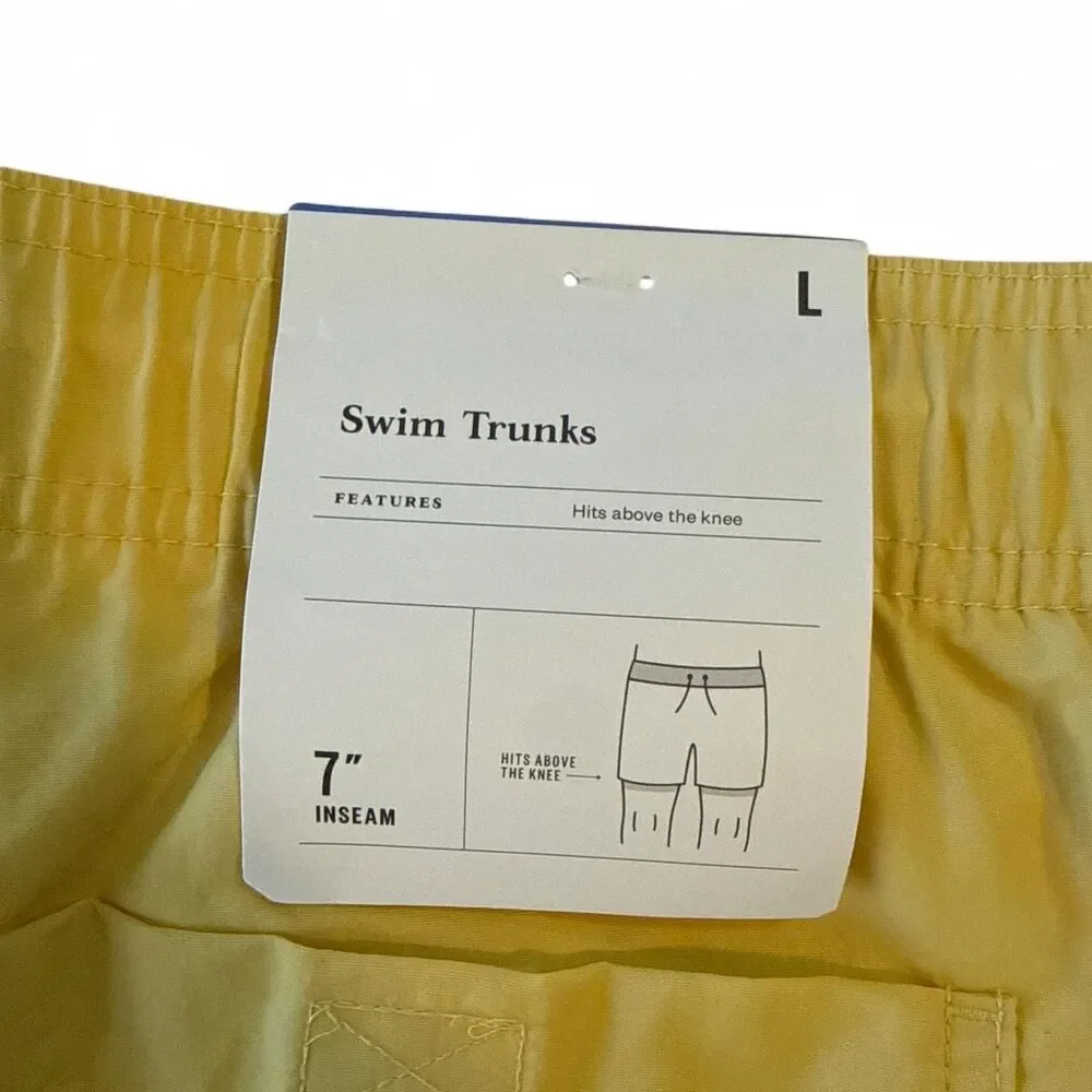 Men’s Yellow Swim Trunks Size Large NWT 7” Inseam Quick Dry Beach Shorts